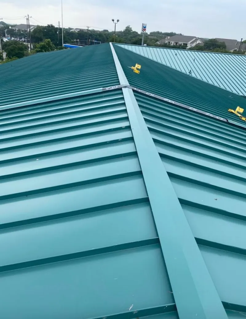 Green commercial metal roof ridge and valley for Metal Roof Repair in Princeton